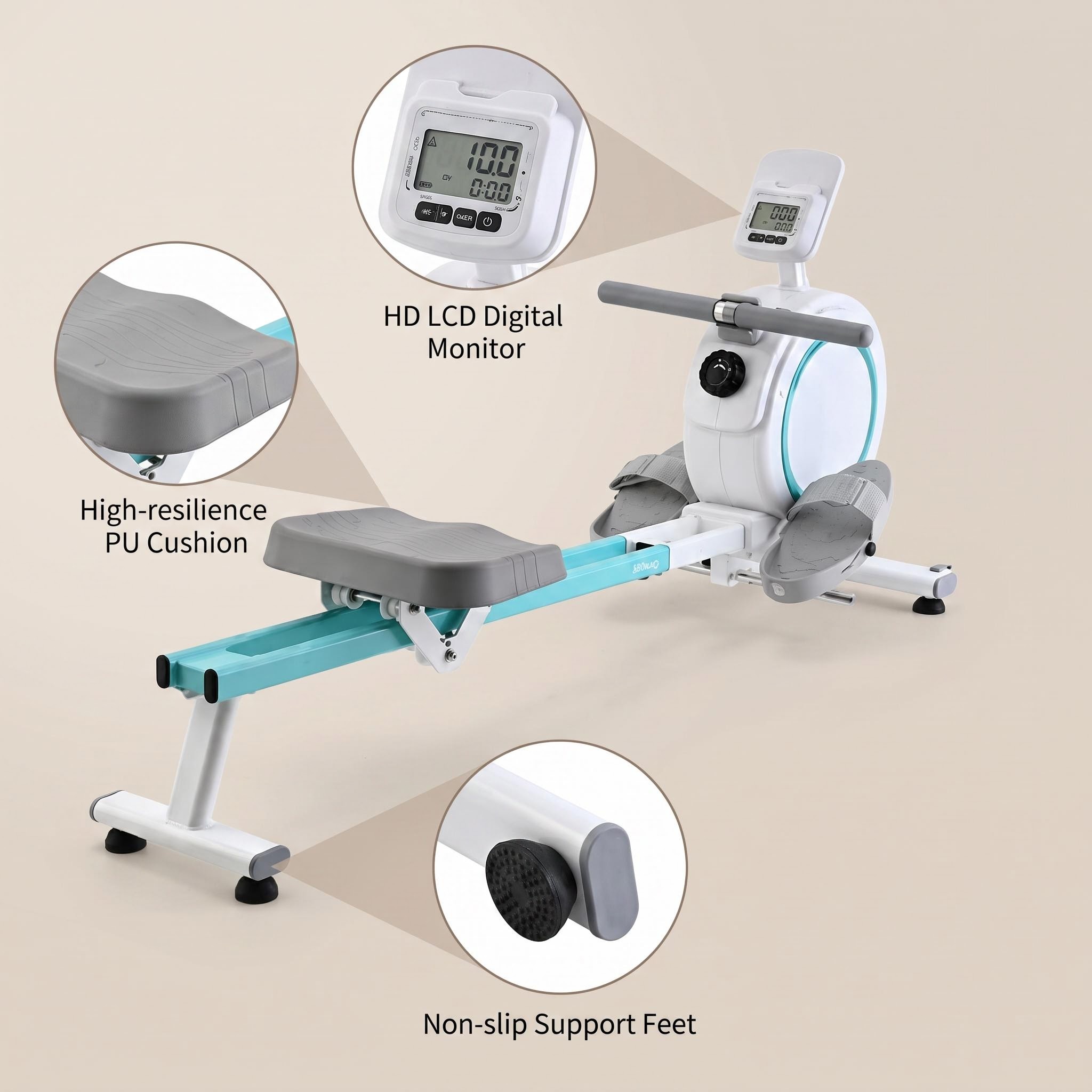 Home Gym Rowing Machine - Гребной тренажер с ЖК-дисплеем, ременным приводом,